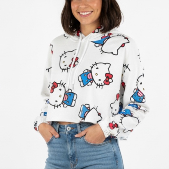 Hello Kitty by Sanrio Cotton Blend Cropped Oversized Pullover Medium Hoodie - Picture 1 of 13